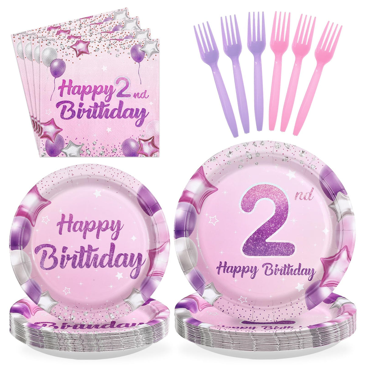 Greencian 2nd birthday dinner plates 9in pink purple for a colorful celebration.