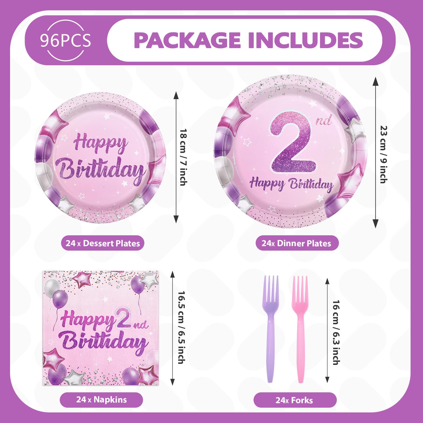 Greencian 2nd birthday napkins pink purple for quick spills absorption.