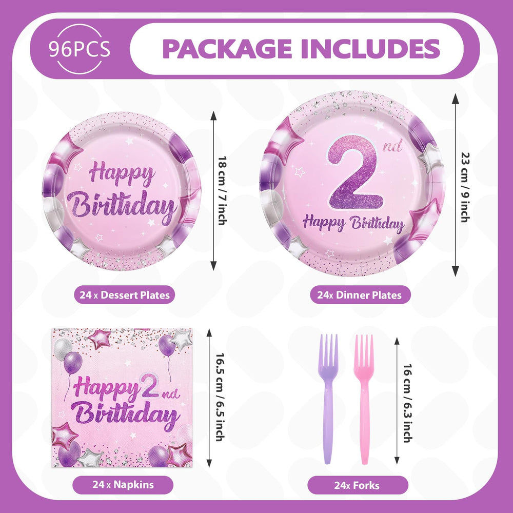 Greencian 2nd birthday napkins pink purple for quick spills absorption.