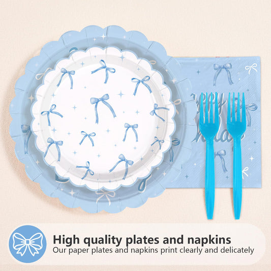 Greencian Blue Bow 16th dessert plates brighten dessert tables with contrast and charm.