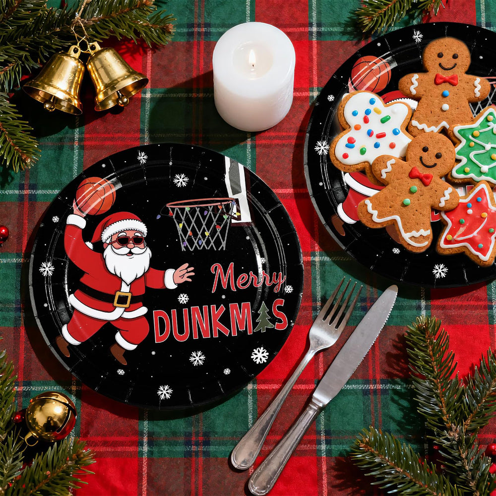 Greencian Christmas basketball design plate close-up sturdy thick paper holds treats at parties.