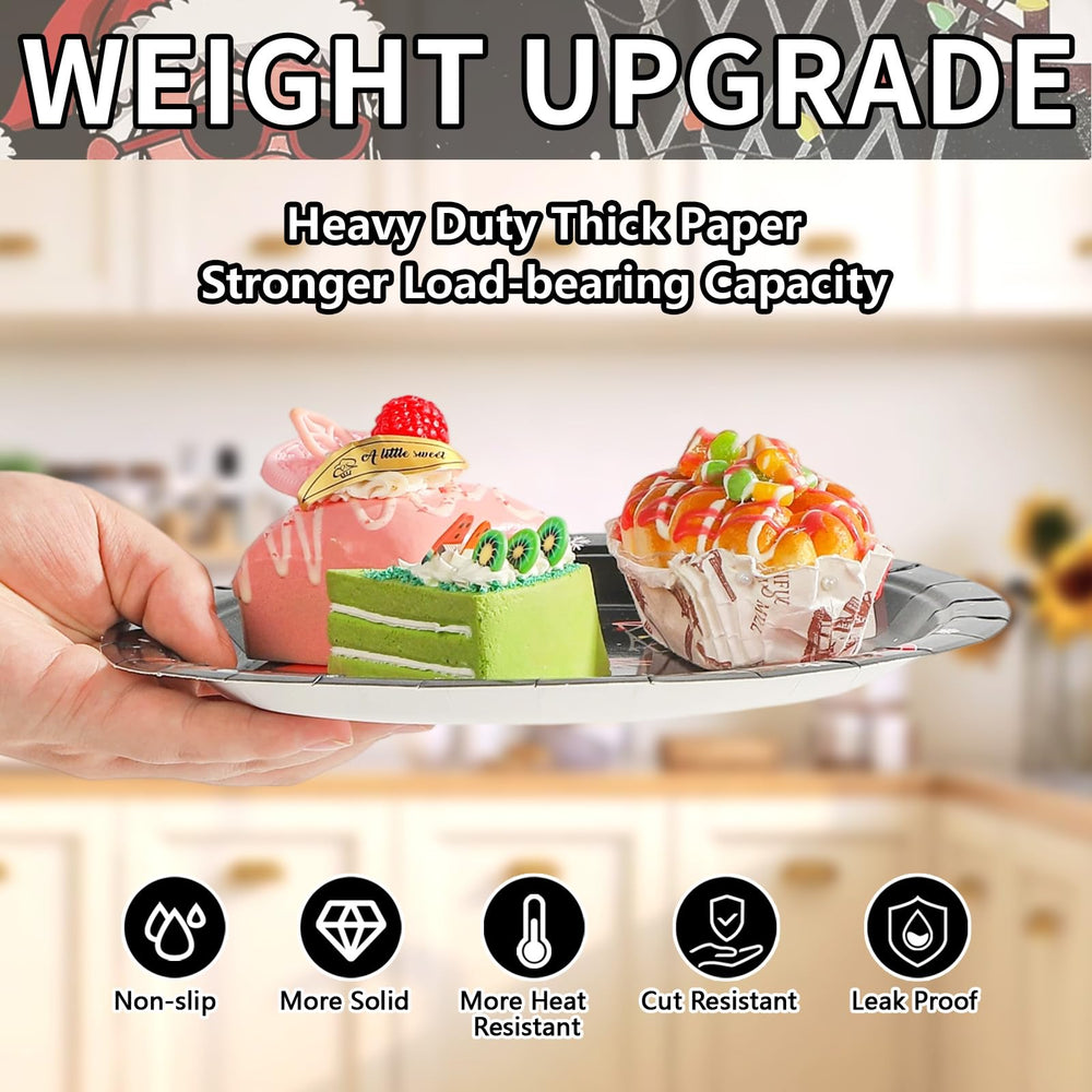 Greencian durable material plate shows no bending when loaded with desserts.
