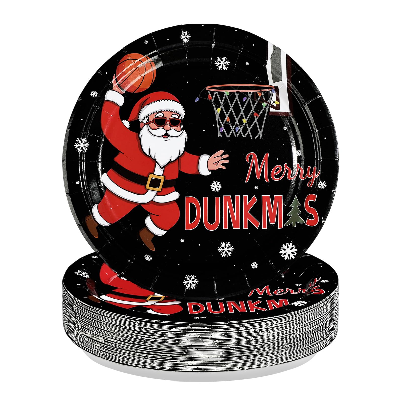 Greencian 9-inch Christmas basketball plates full set for festive snacks and desserts, ideal for holidays.