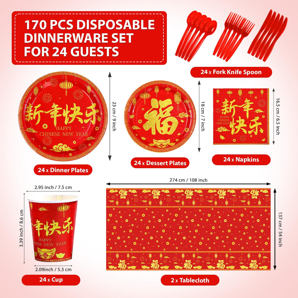 Greencian fu dessert plates 7inch with lucky characters for festive decor