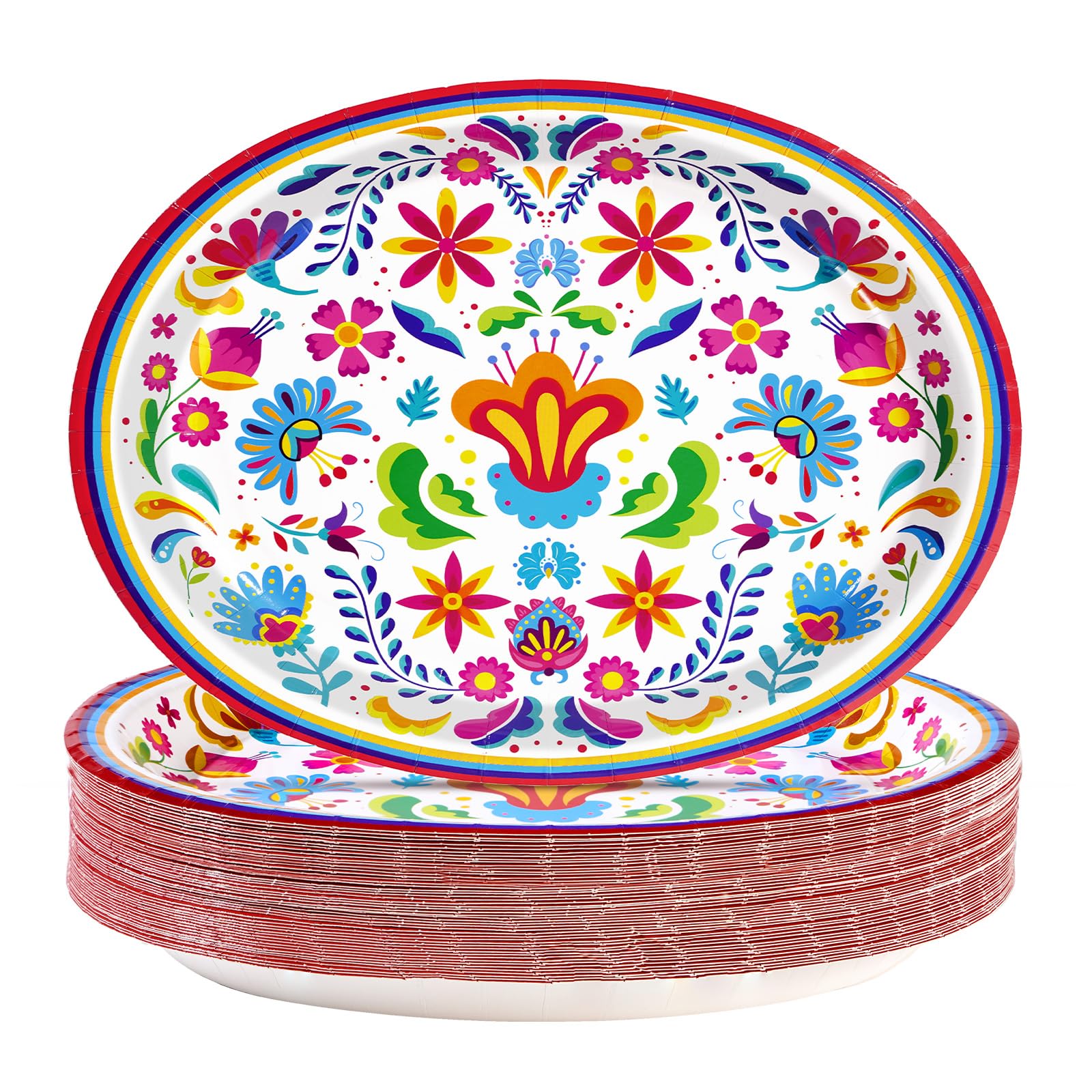 Greencian Mexican Fiesta oval plates 10x12 with vibrant mandala design for festive gatherings.