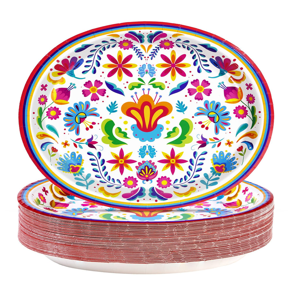Greencian Mexican Fiesta oval plates 10x12 with vibrant mandala design for festive gatherings.