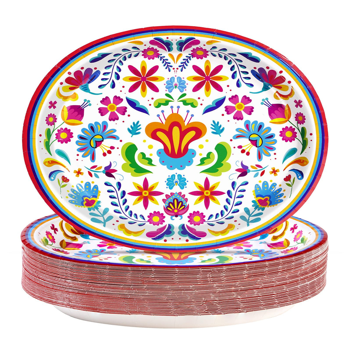 Greencian Mexican Fiesta oval plates 10x12 with vibrant mandala design for festive gatherings.