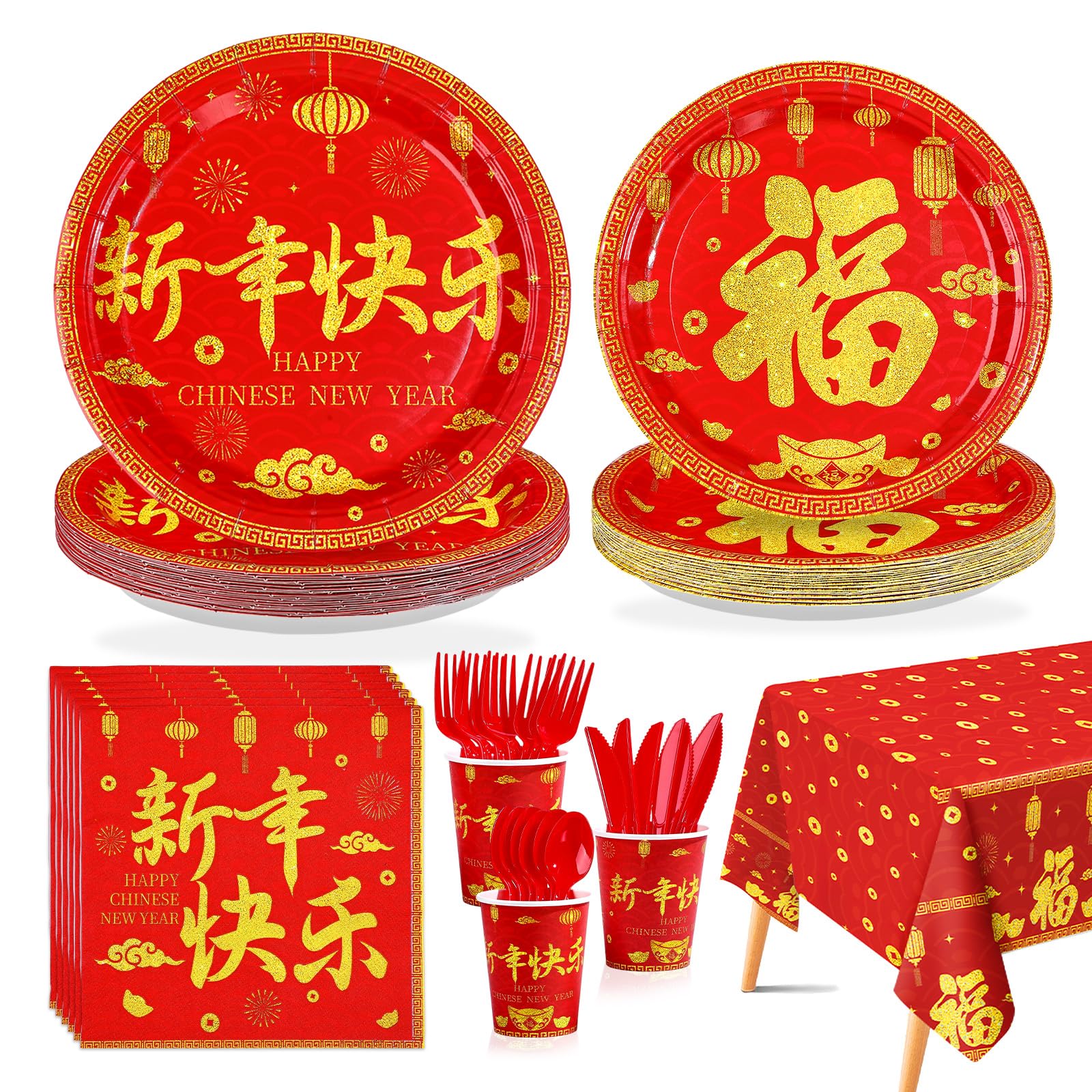 Greencian red-gold plates 9inch for festive meals and quick cleanup