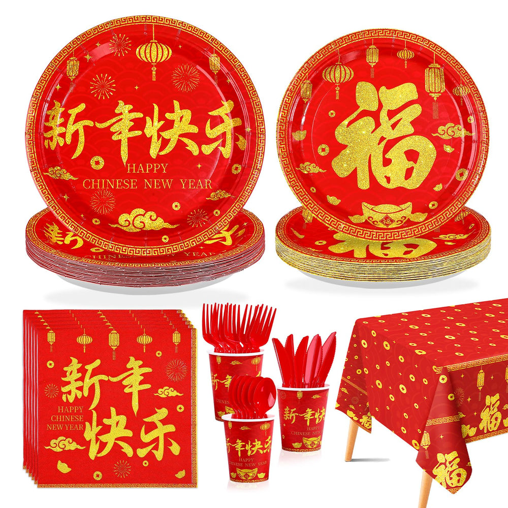 Greencian red-gold plates 9inch for festive meals and quick cleanup
