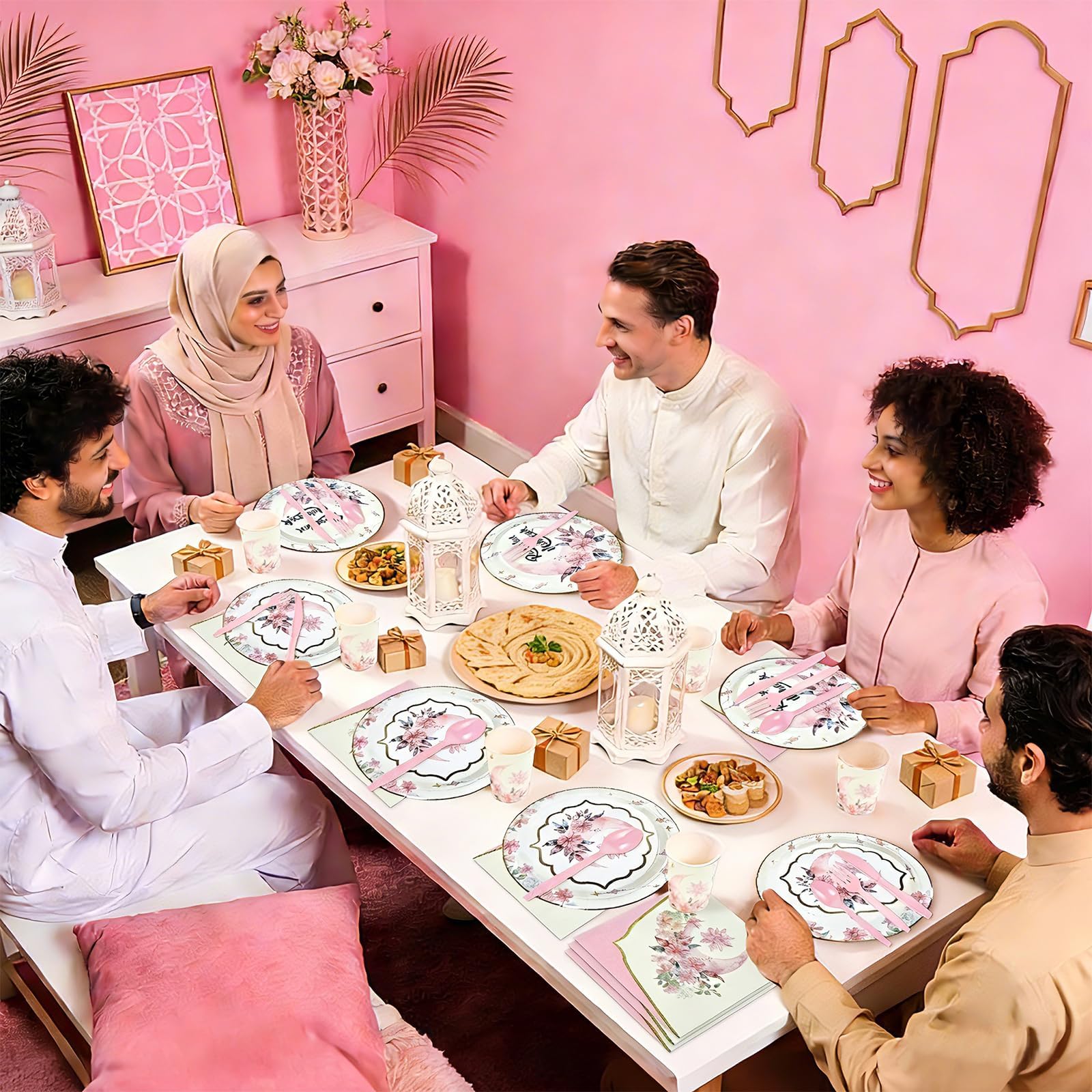 Greencian Ramadan pink utensils offer sturdy disposable dining convenience.