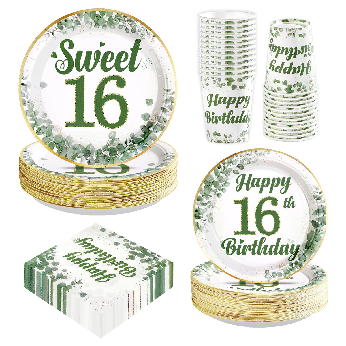 Greencian sweet 16 plates in sage green for sturdy party dining.