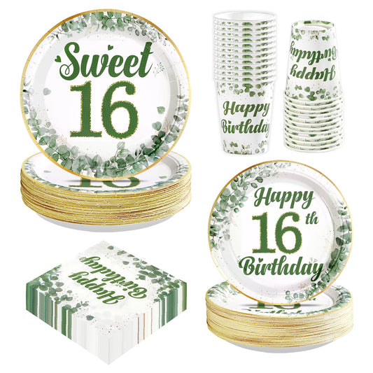 Greencian sweet 16 plates in sage green for sturdy party dining.