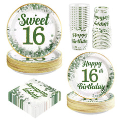 Greencian sweet 16 plates in sage green for sturdy party dining.