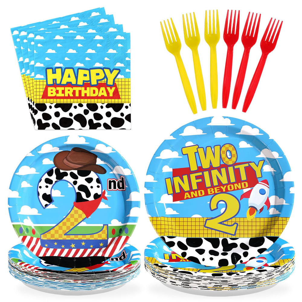 Greencian toy story plates show bold colors for a cheerful kids' table.