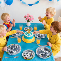 Greencian Twonado party setup on table showing complete tornado tableware