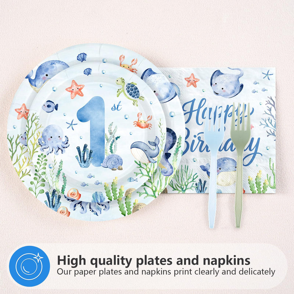 Greencian Under the Sea napkins, soft and absorbent for spills during cake time.