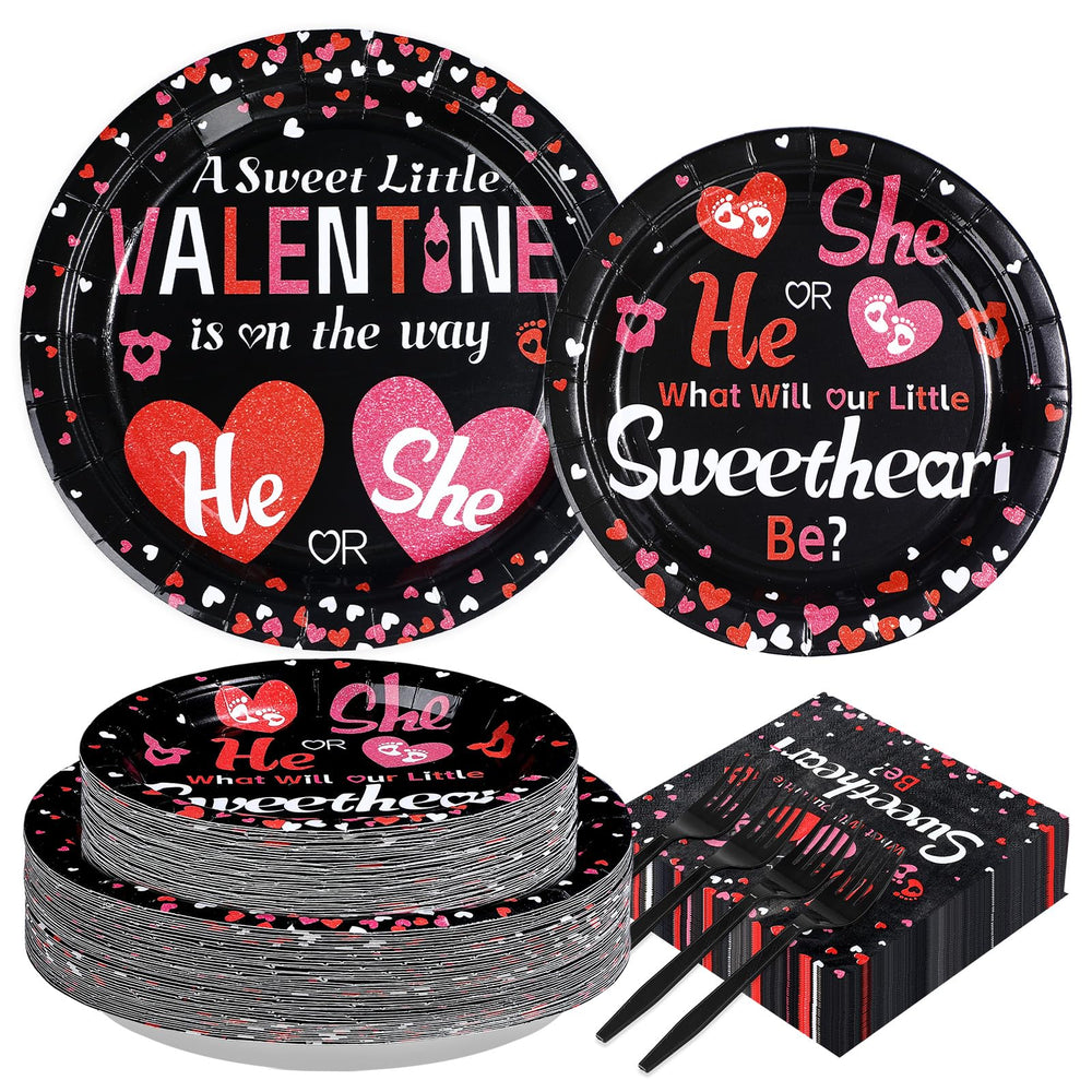 Greencian valentines 9-inch plates for easy serving at gender reveal parties.