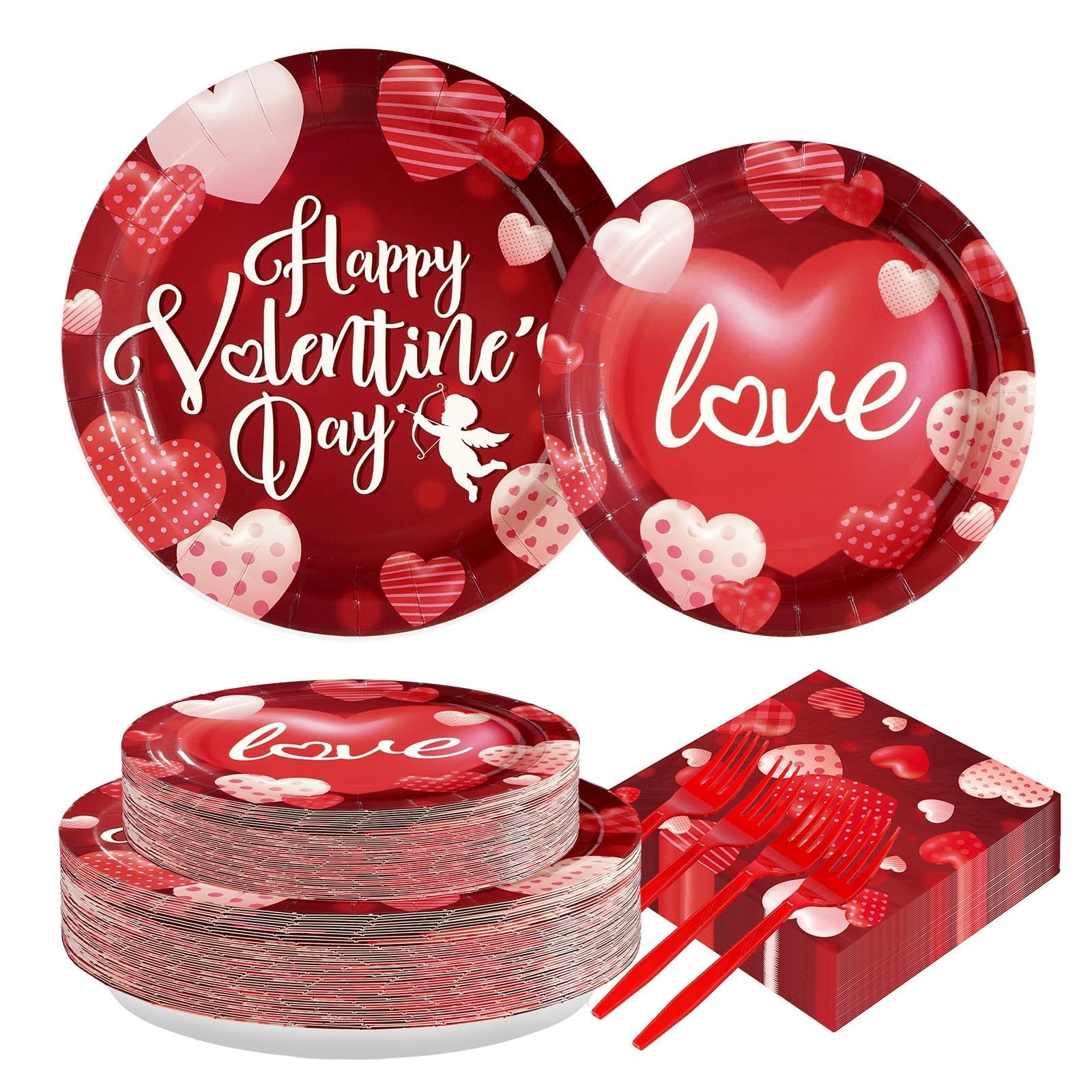Greencian Valentine 9-inch plates with vibrant red hearts for sturdy meals
