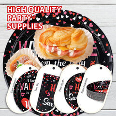 Greencian What Will Our Little Sweet Heart Be plates with red-pink hearts design.