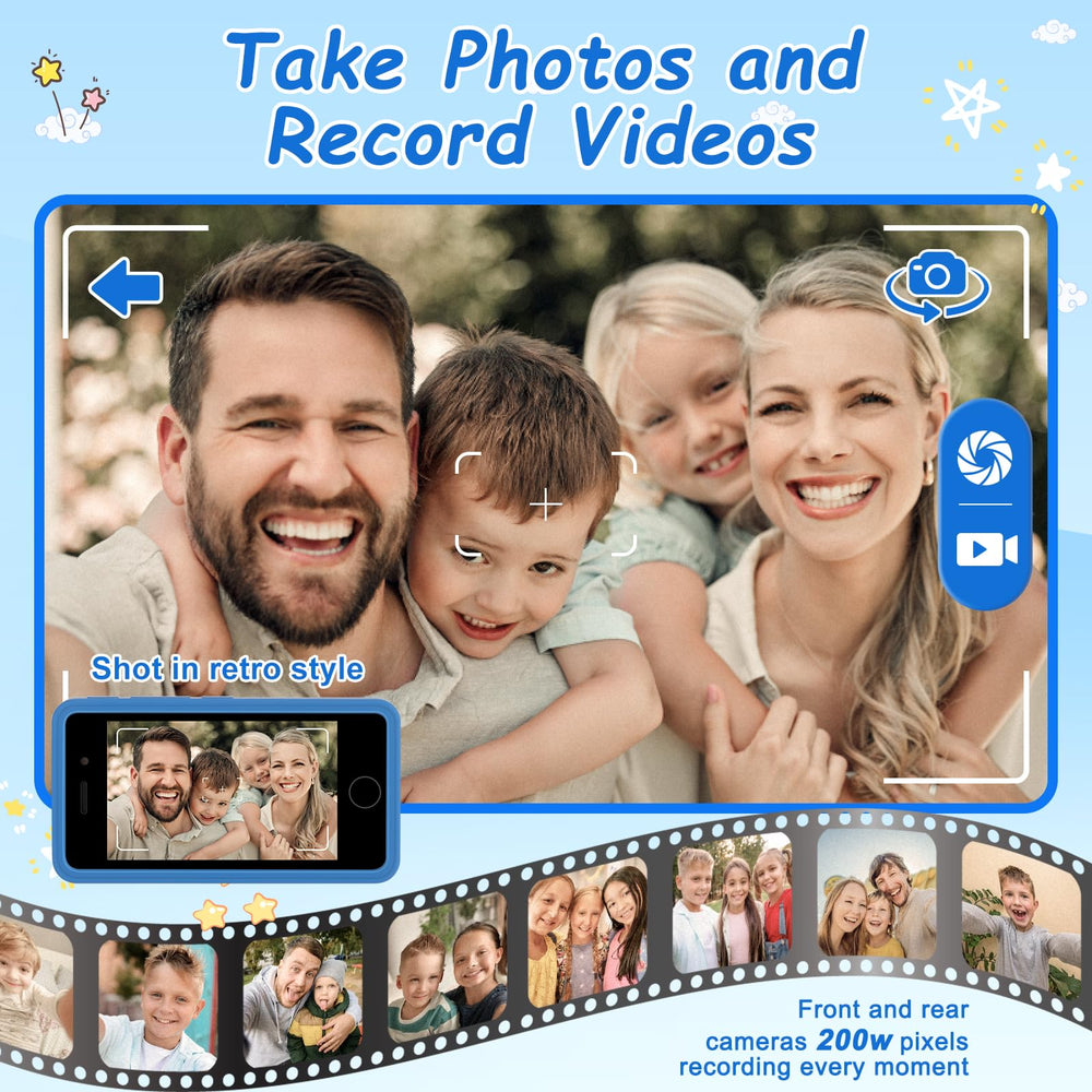 GREENCREEK Kids Phone dual camera enables creative recording sessions.