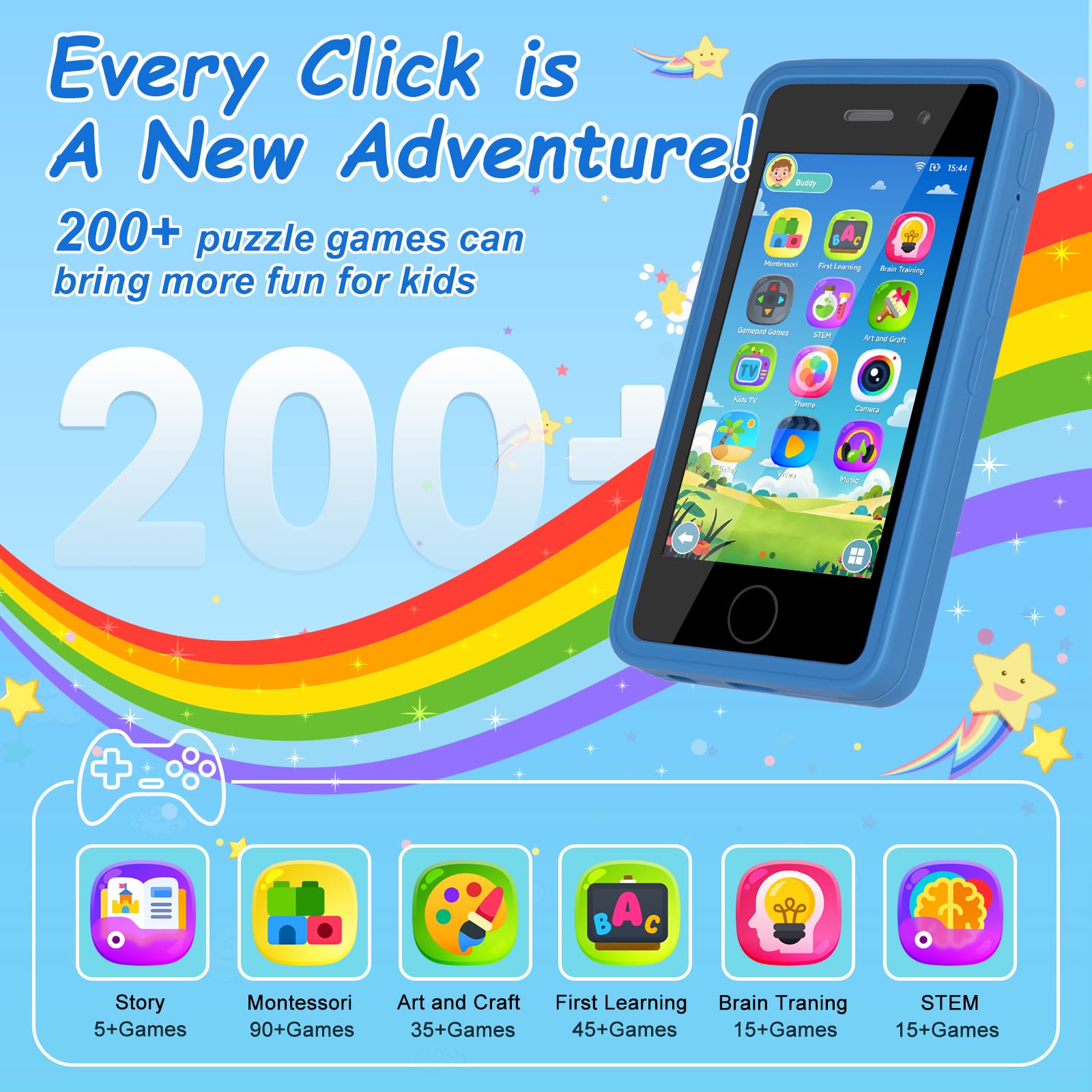 GREENCREEK Kids Phone screen view with bright display for educational games.