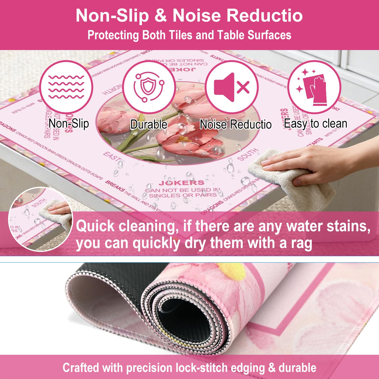 GreenD Mahjong Mat foldable-travel-bag rolls up easily for travel and storage.