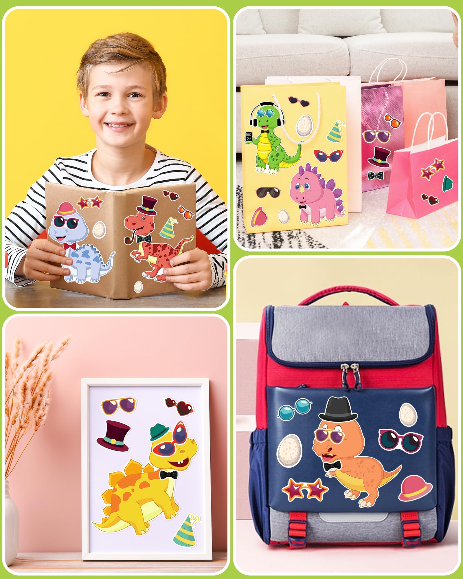 Greingways dinosaur face sticker showing customizable expressions for kids.