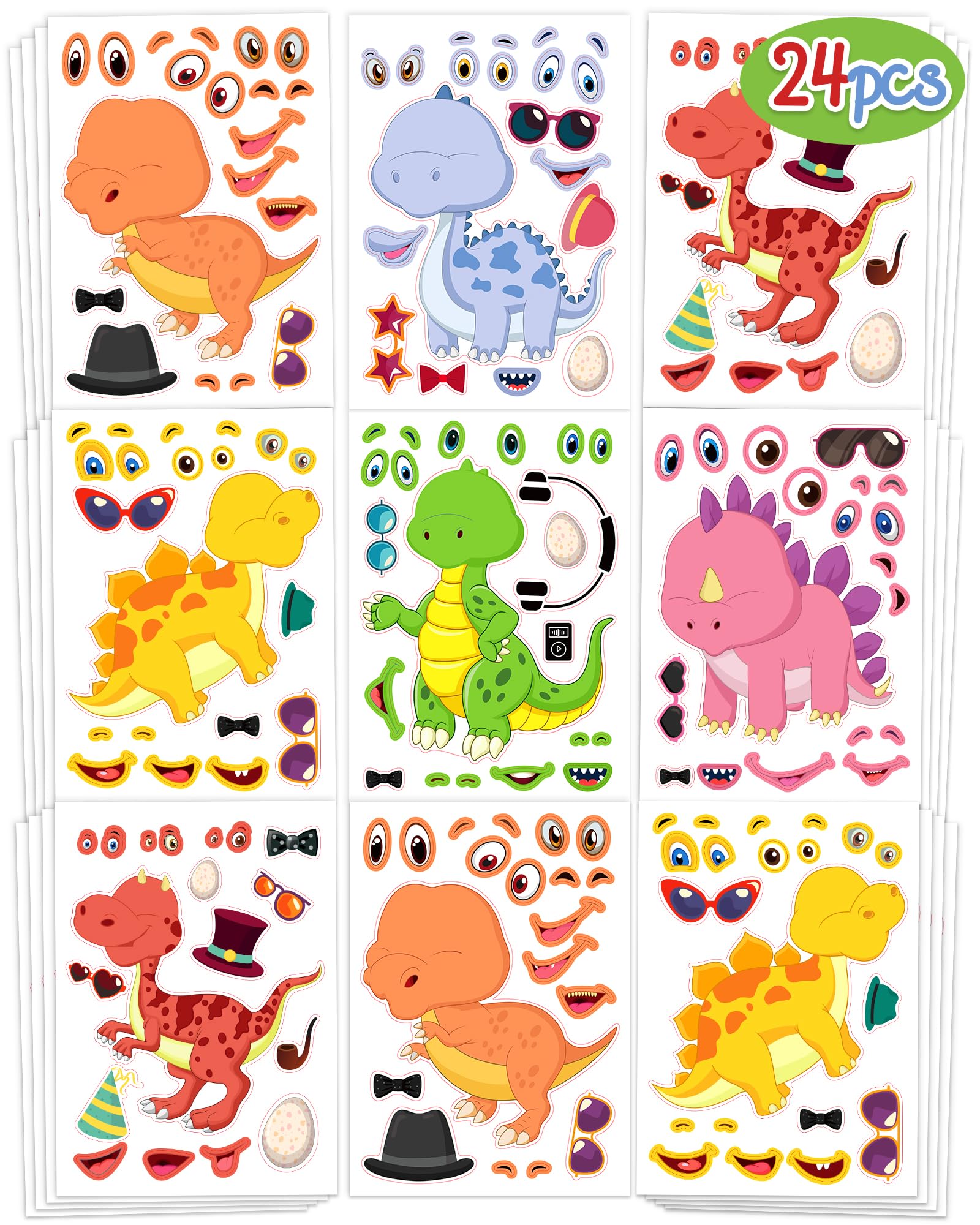 Greingways dinosaur sticker sheet body view for easy character design at home.