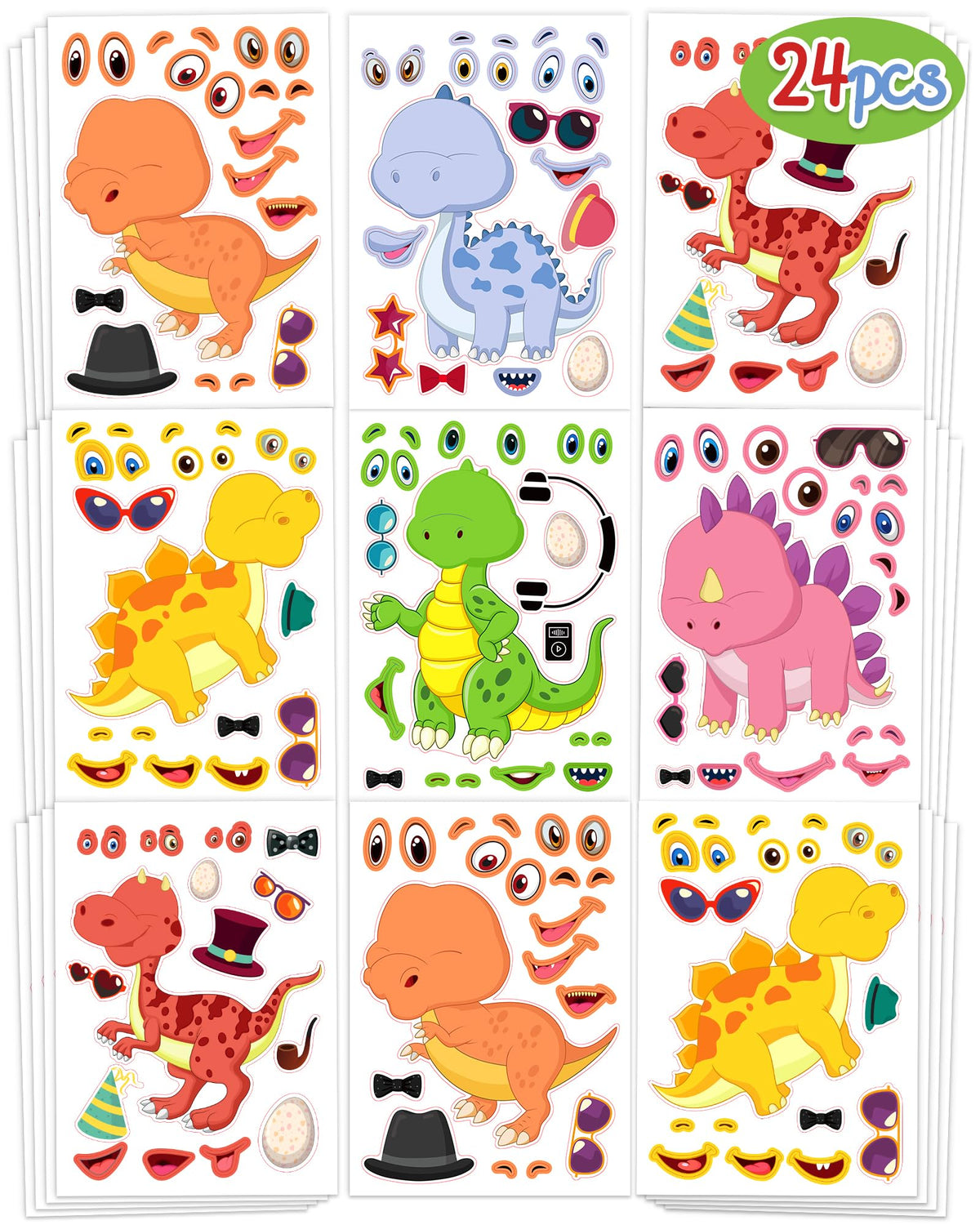 Greingways dinosaur sticker sheet body view for easy character design at home.
