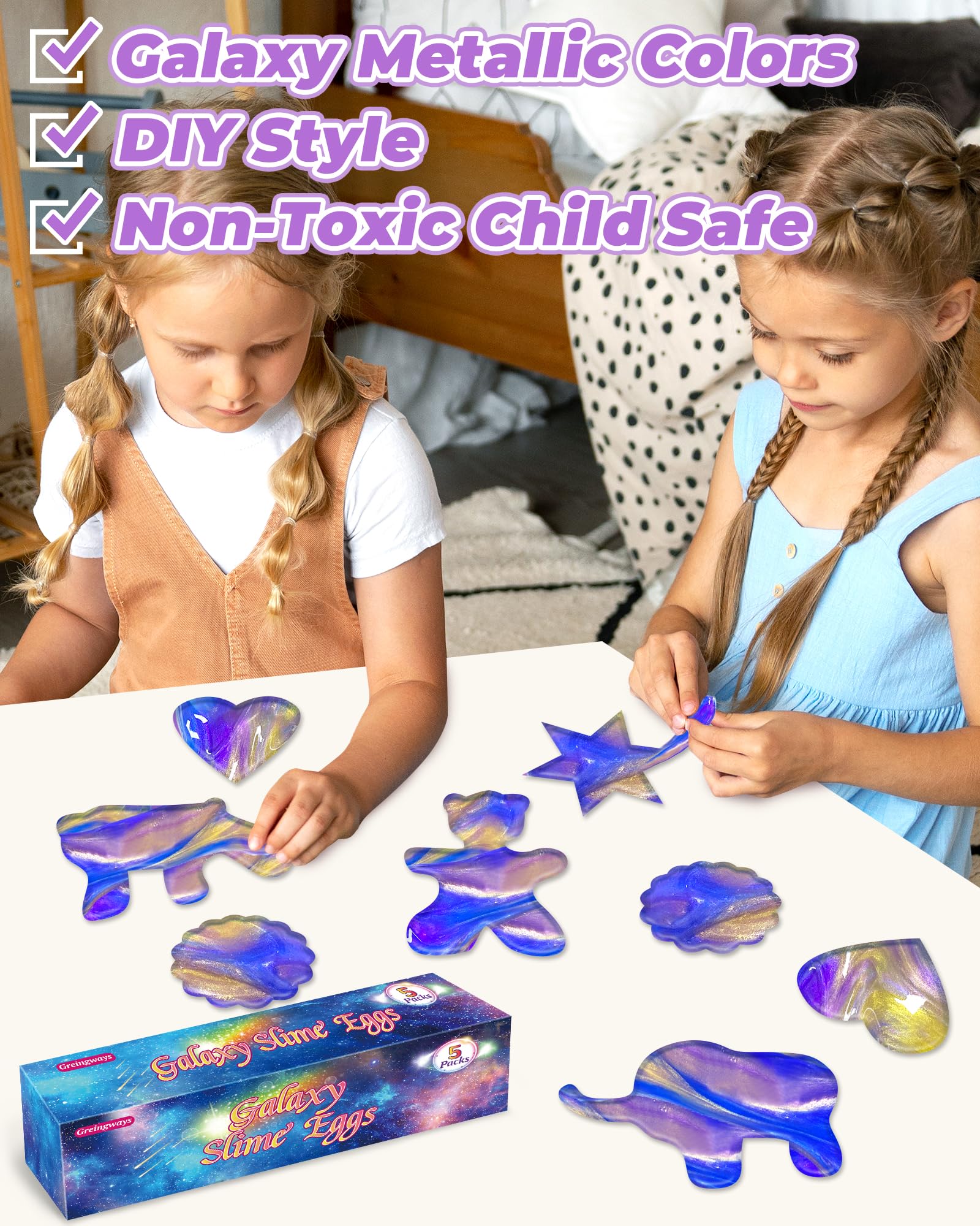 Greingways Galaxy Slime Egg close up showing reusable Easter toy for kids.