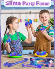 Greingways Galaxy Slime Egg purple shows soft, stretchy texture for hands on fun.
