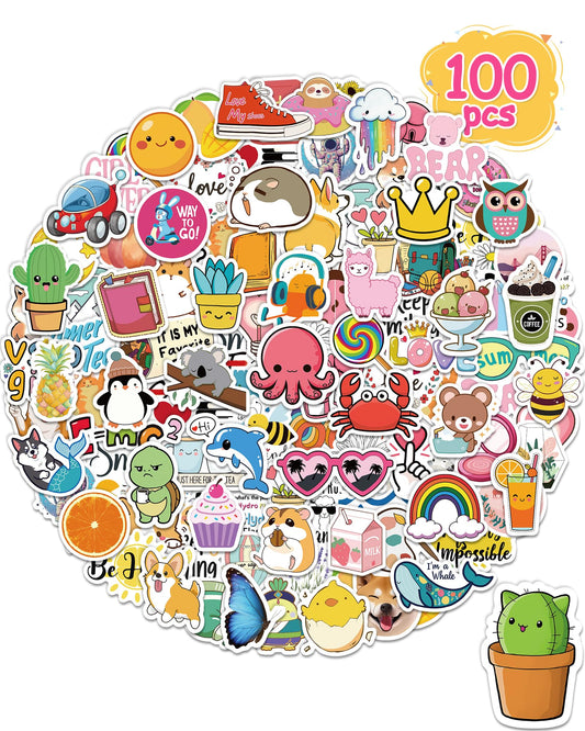 Greingways sticker water bottle pack: 100 unique designs for durable, waterproof decoration.