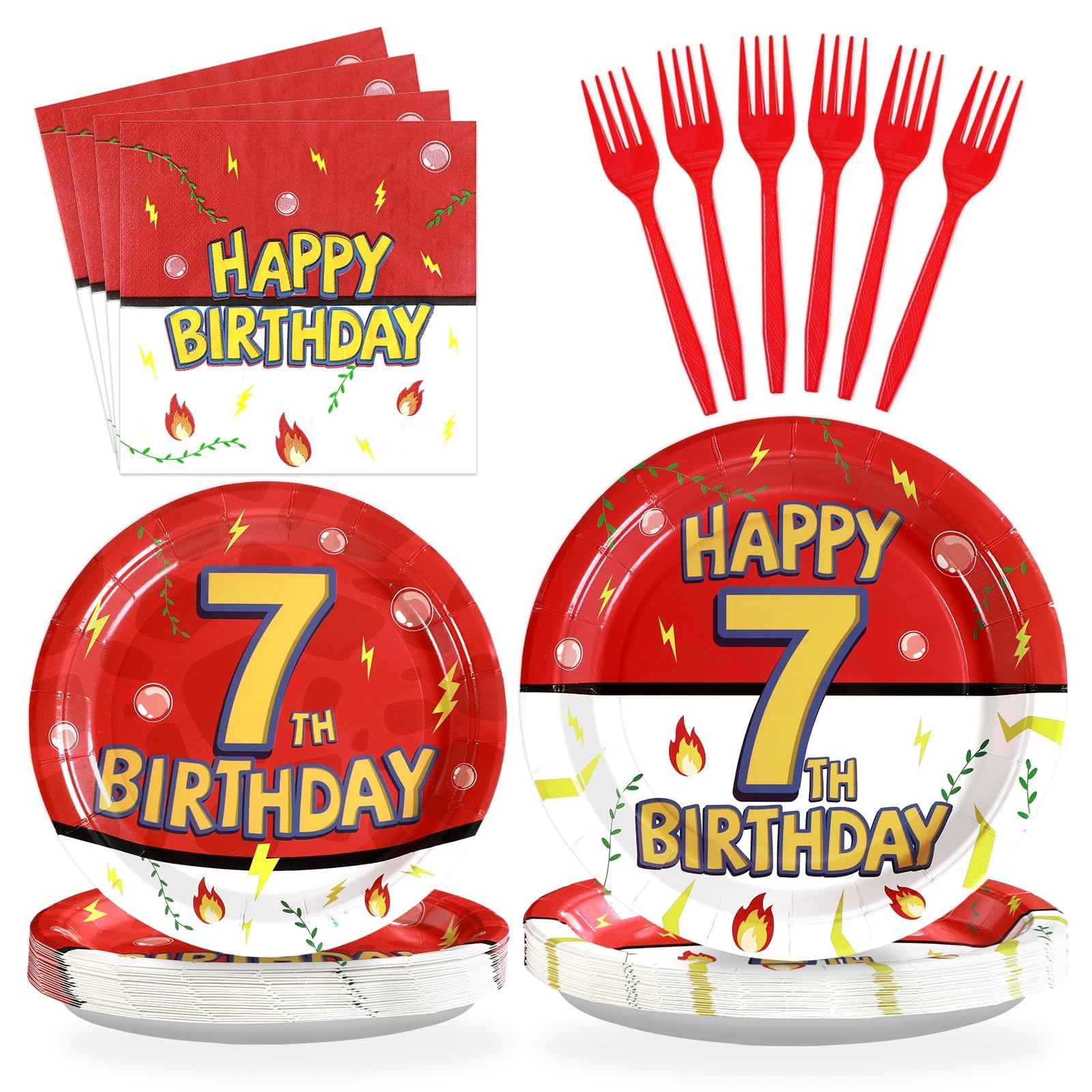 Grencian 7th birthday plates and napkins for a vibrant kids party setup with easy cleanup