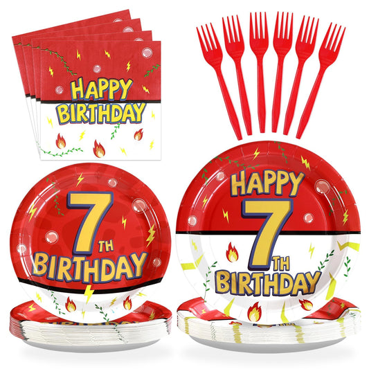 Grencian 7th birthday plates and napkins for a vibrant kids party setup with easy cleanup