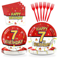 Grencian 7th birthday plates and napkins for a vibrant kids party setup with easy cleanup