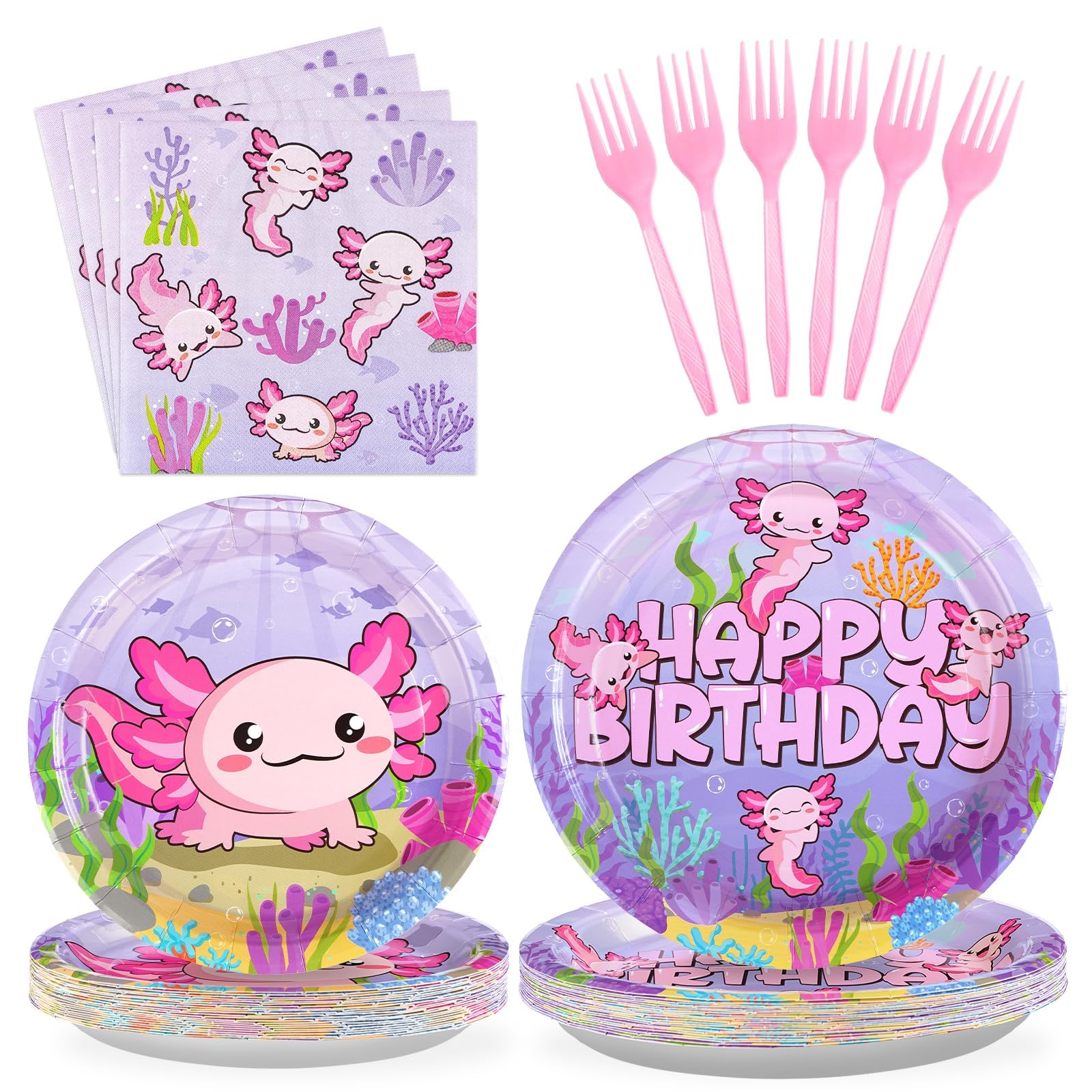 Grencian axolotl 9-inch pink plates for festive birthday table