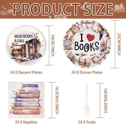 Grencian book dessert plates 7inch with colorful pages ideal for book club treats