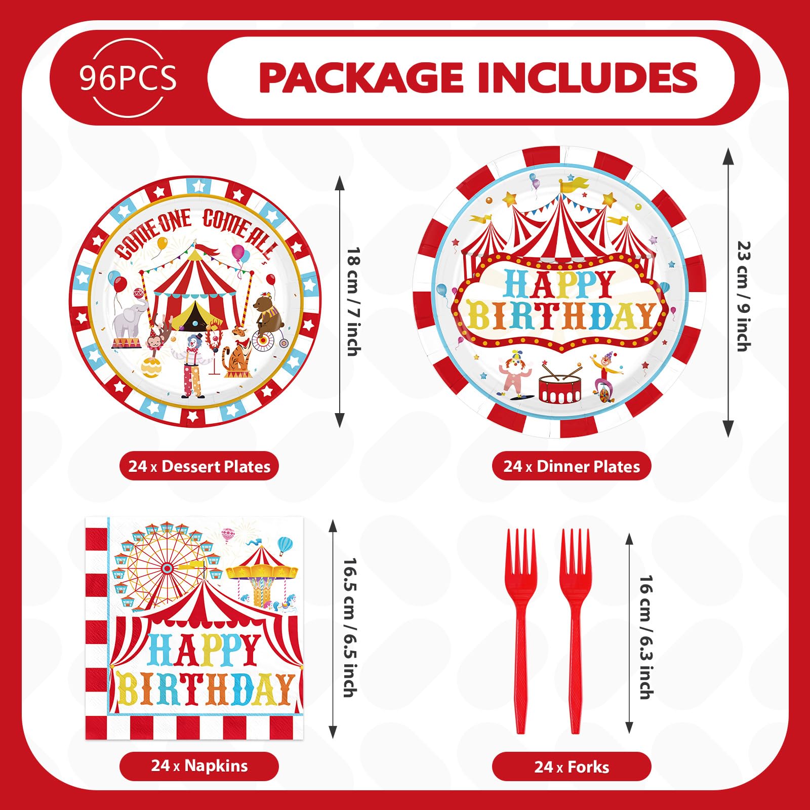 Grencian circus dessert plates add colorful focal point for treats.
