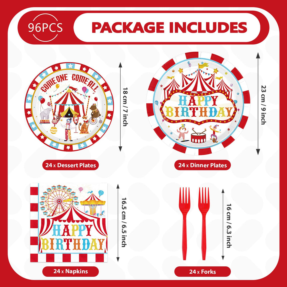 Grencian circus dessert plates add colorful focal point for treats.
