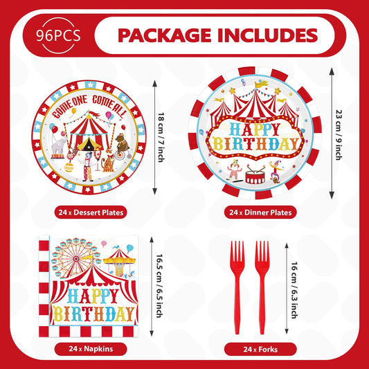 Grencian circus dessert plates add colorful focal point for treats.