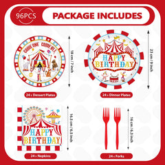 Grencian circus dessert plates add colorful focal point for treats.