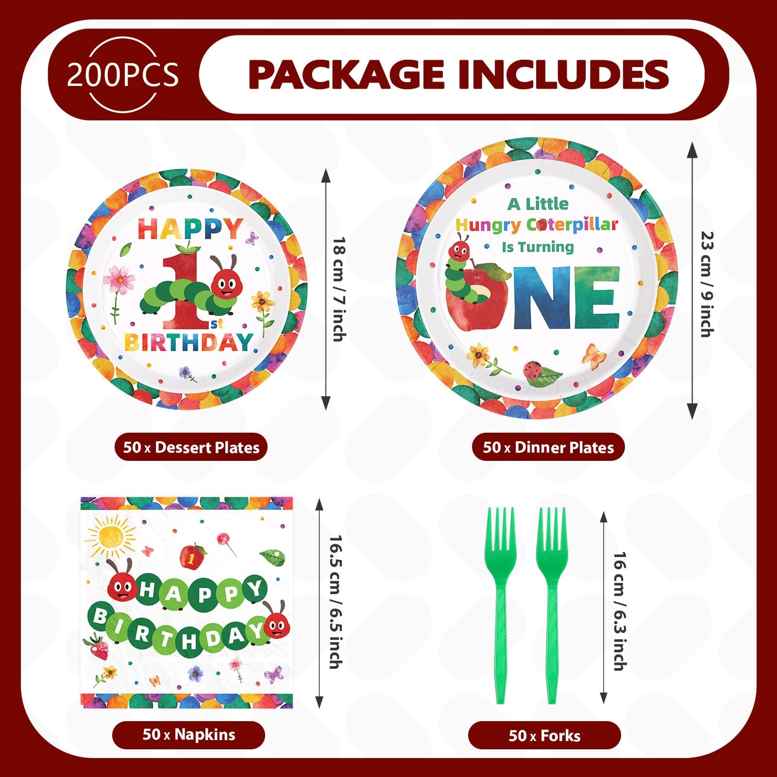 Grencian caterpillar 7-inch dessert plates with playful bugs for celebration sweets