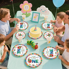 Grencian caterpillar plates and napkins coordinate for cohesive look