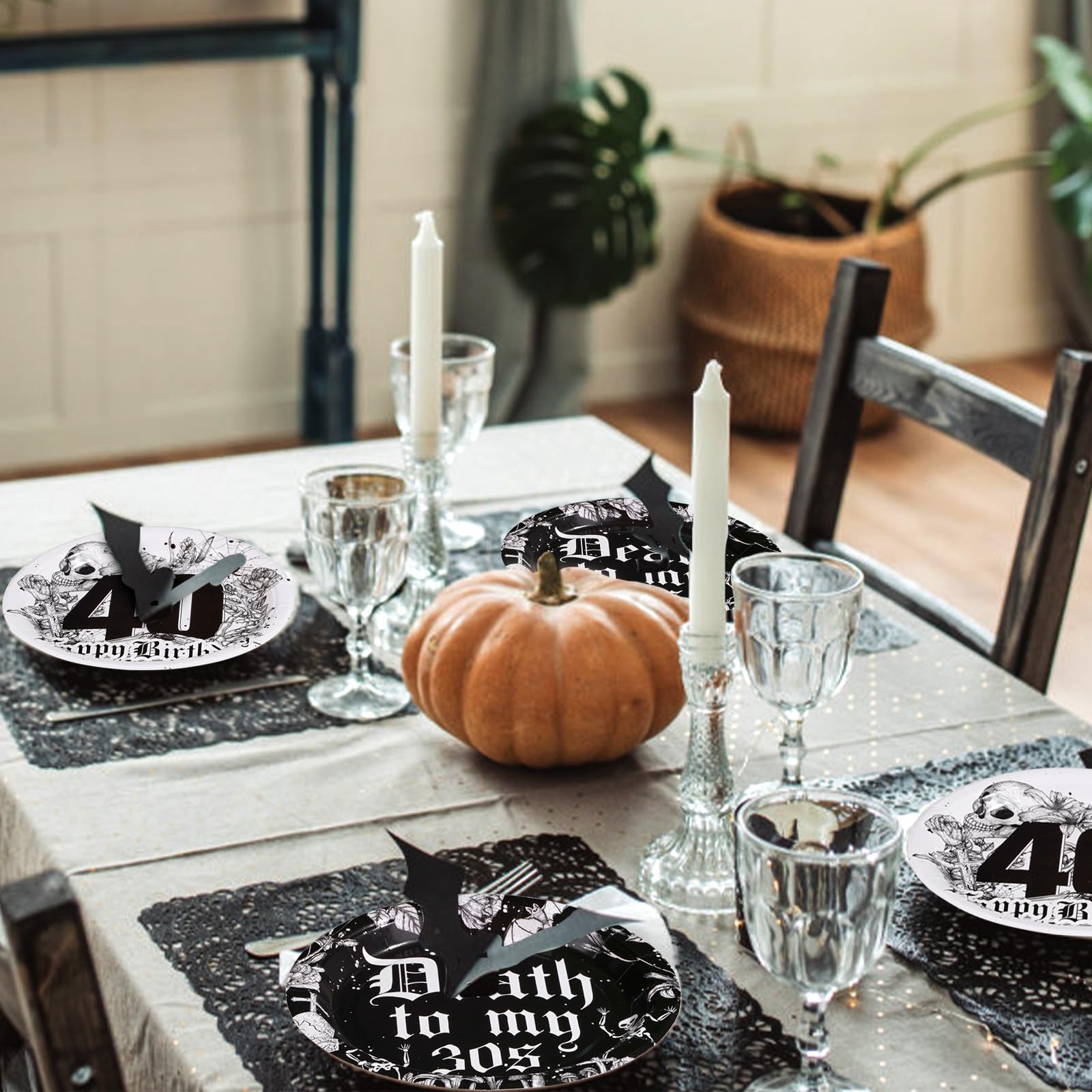 Grencian botanical decor elements for spooky-chic tables