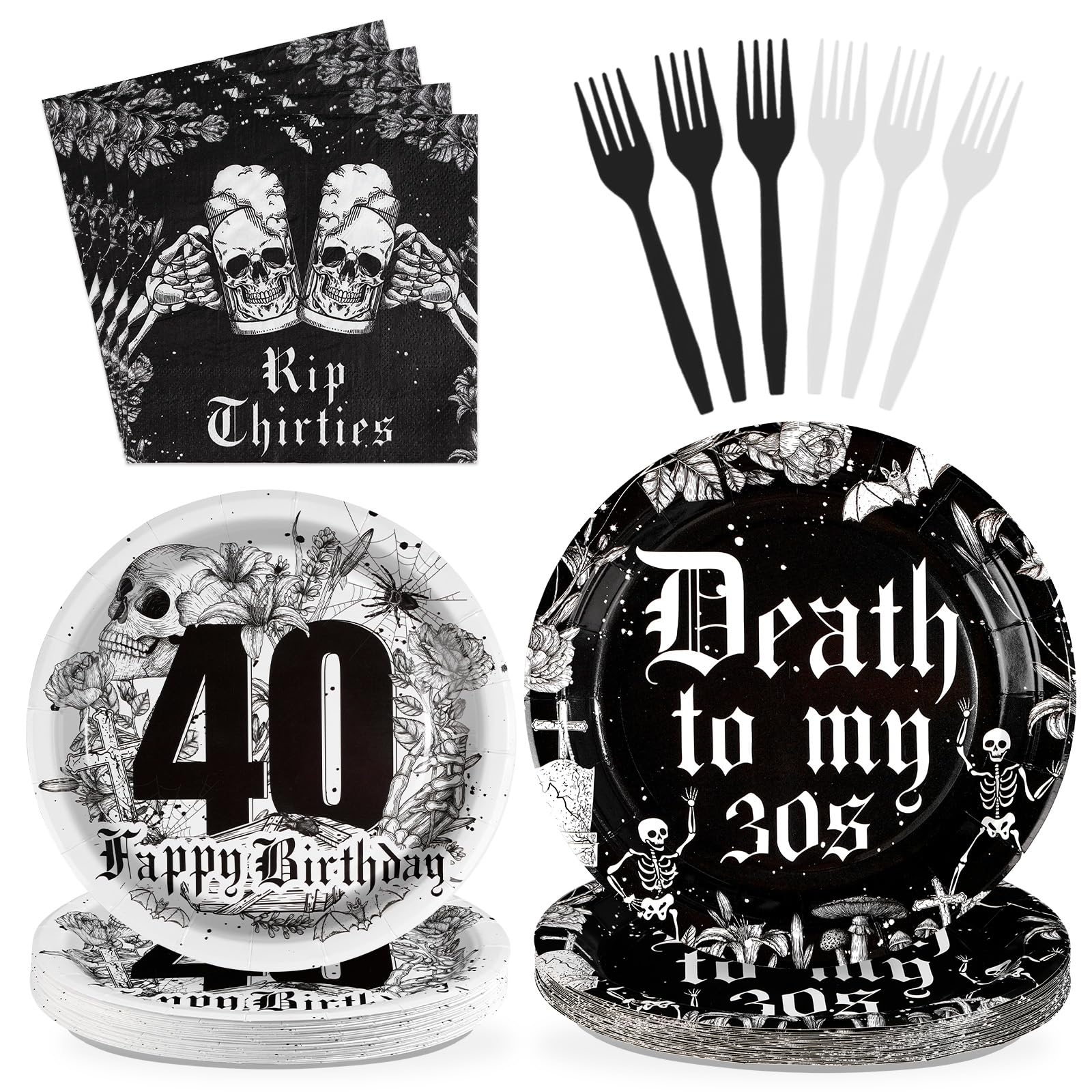 Grencian 9-inch plate with skull motif for a bold 40th celebration