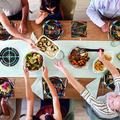 Grencian disposable tableware for easy cleanup after glow party fun.