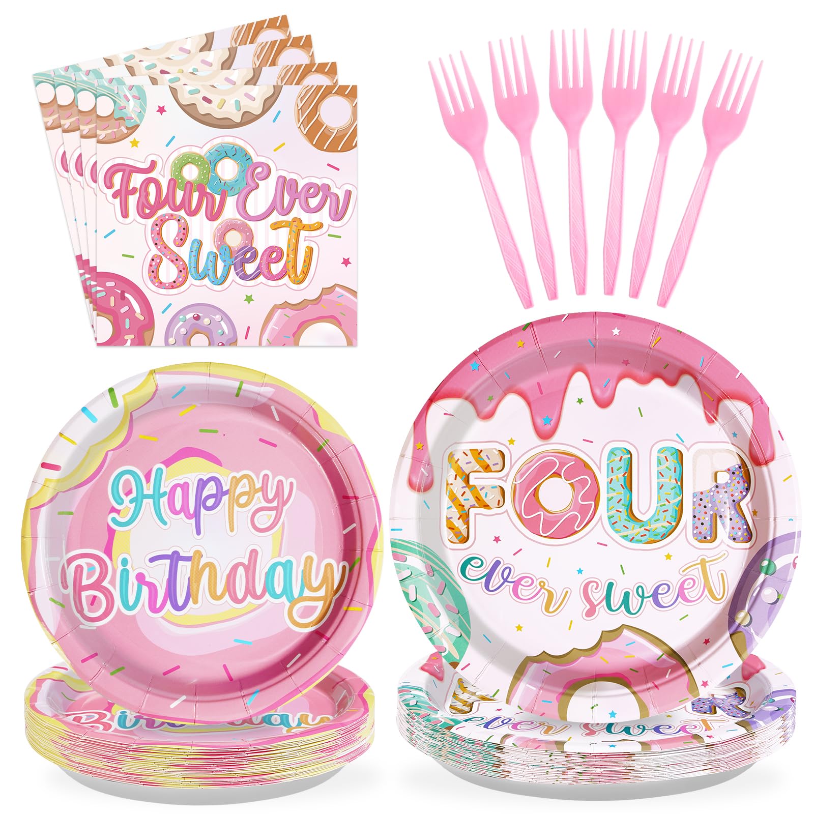 Grencian Four Ever Sweet donut plates 24pc for festive kids' party dining.