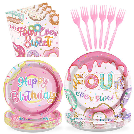 Grencian Four Ever Sweet donut plates 24pc for festive kids' party dining.
