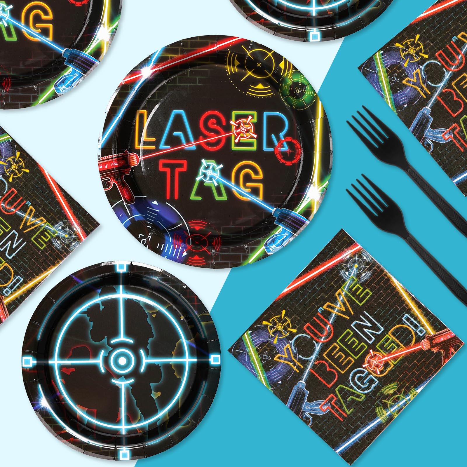 Grencian glow neon design adds excitement to any laser tag party.