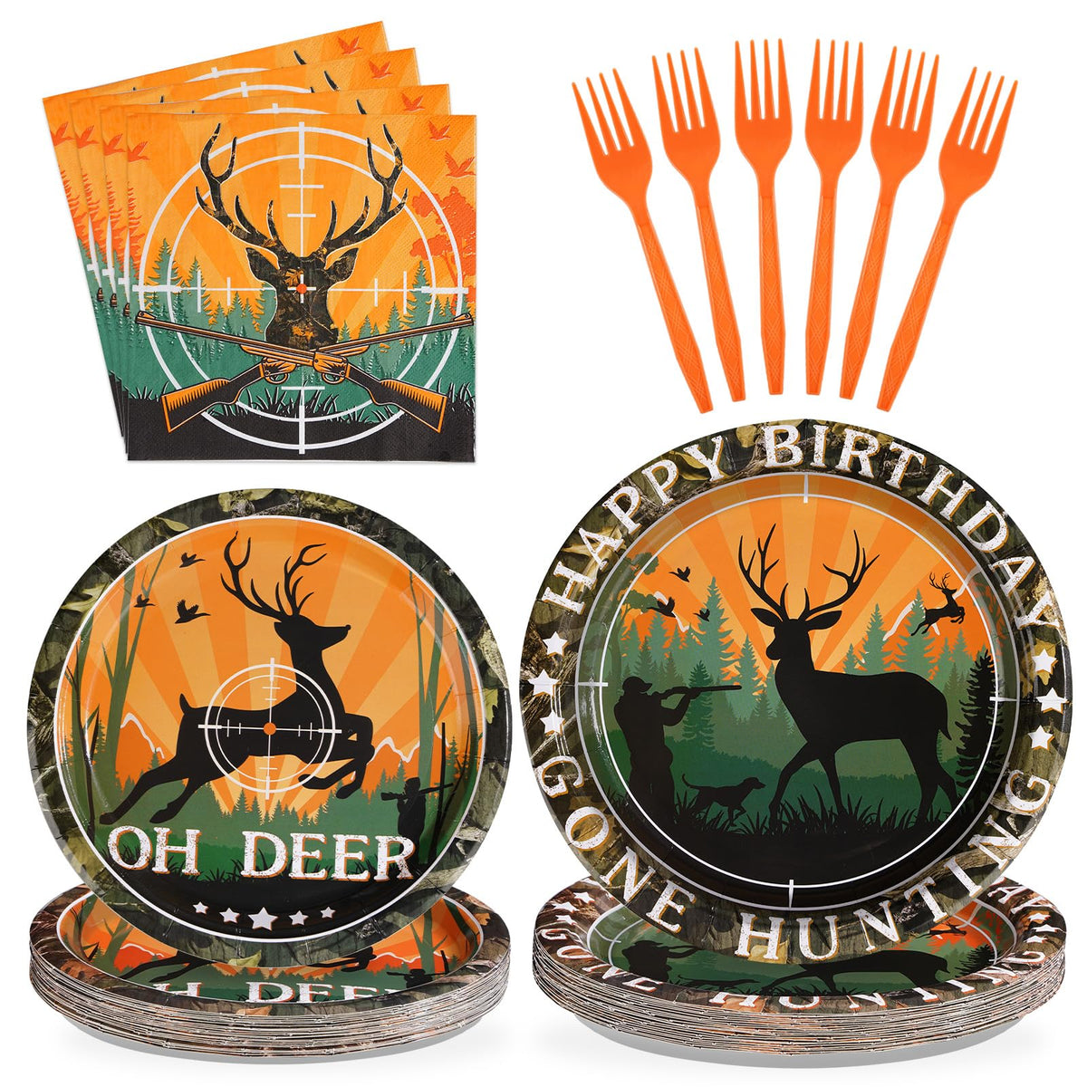 Grencian hunting camo 9-inch plates on rugged outdoor table setup